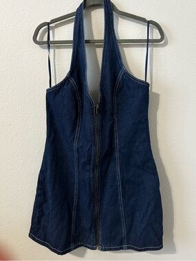 Lioness denim halter top dress, zip up, mini, revolve, size XL